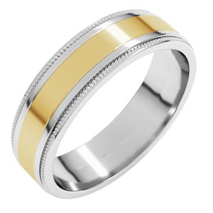 14K White/Yellow Gold 6 Mm Milgrain Flat Inlay Band Size 9