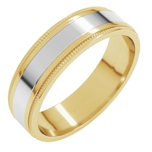 14K Yellow/White Gold  6 Mm Milgrain Flat Inlay Band Size 10