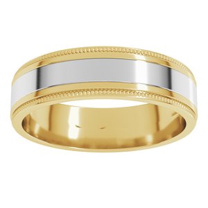 14K Yellow/White Gold  6 Mm Milgrain Flat Inlay Band Size 10