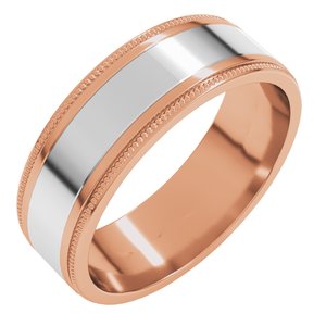 14K Yellow Or White Or Rose Gold Milgrain Inlay Flat Band