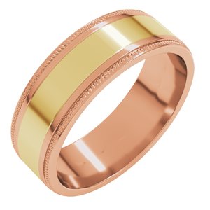 14K Yellow Or White Or Rose Gold Milgrain Inlay Flat Band