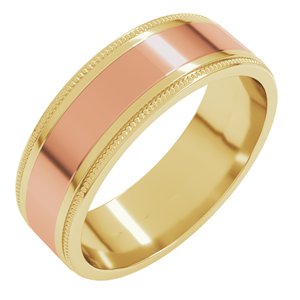 14K Yellow Or White Or Rose Gold Milgrain Inlay Flat Band