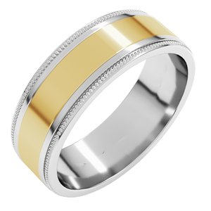 14K White/Yellow Gold 7 Mm Milgrain Flat Inlay Band Size 10