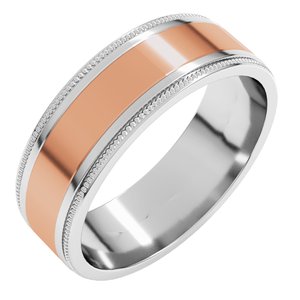 14K Yellow Or White Or Rose Gold Milgrain Inlay Flat Band