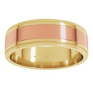 14K Yellow Or White Or Rose Gold Milgrain Inlay Flat Band