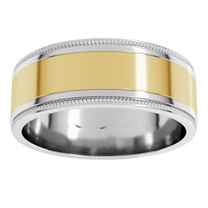 14K Yellow Or White Or Rose Gold Milgrain Inlay Flat Band