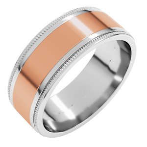 14K Yellow Or White Or Rose Gold Milgrain Inlay Flat Band