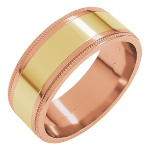14K Yellow Or White Or Rose Gold Milgrain Inlay Flat Band