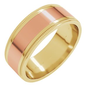 14K Yellow Or White Or Rose Gold Milgrain Inlay Flat Band