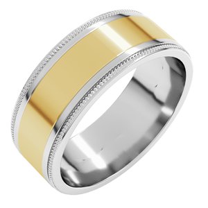 14K Yellow Or White Or Rose Gold Milgrain Inlay Flat Band