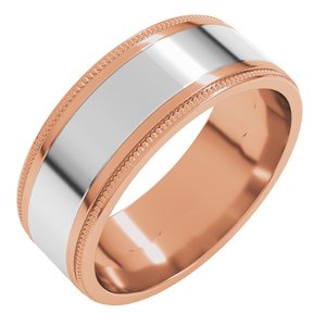 14K Yellow Or White Or Rose Gold Milgrain Inlay Flat Band
