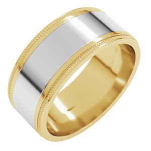 14K Yellow Or White Or Rose Gold Milgrain Inlay Flat Band