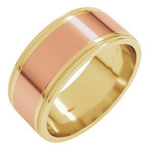 14K Yellow Or White Or Rose Gold Milgrain Inlay Flat Band