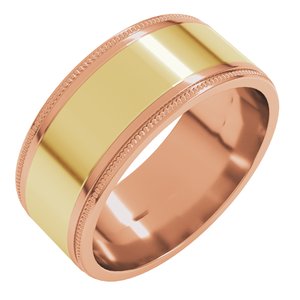 14K Yellow Or White Or Rose Gold Milgrain Inlay Flat Band