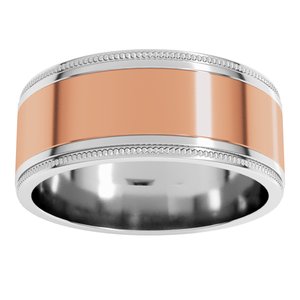 14K Yellow Or White Or Rose Gold Milgrain Inlay Flat Band