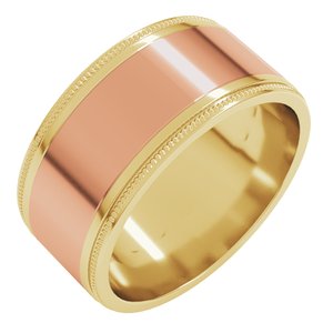 14K Yellow Or White Or Rose Gold Milgrain Inlay Flat Band