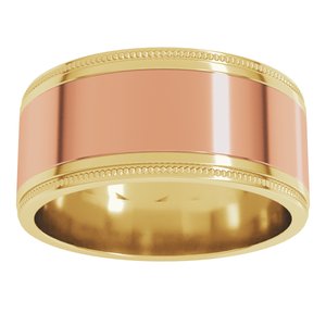 14K Yellow Or White Or Rose Gold Milgrain Inlay Flat Band