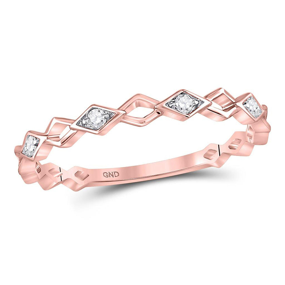 10K Rose Gold Womens Round Diamond Stackable Band Ring 1/20 Cttw, Womens Size: 5-10