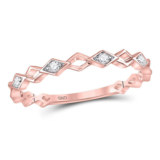10K Rose Gold Womens Round Diamond Stackable Band Ring 1/20 Cttw, Womens Size: 5-10