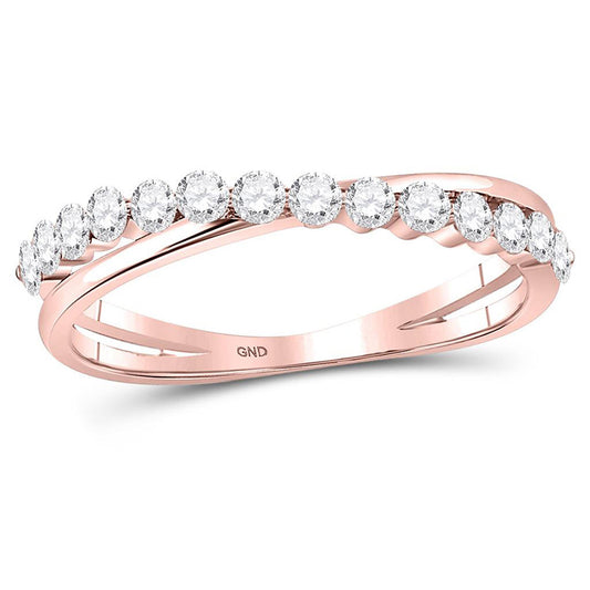 10K Rose Gold Womens Round Diamond Crossover Stackable Band Ring 1/3 Cttw, Womens Size: 5-10