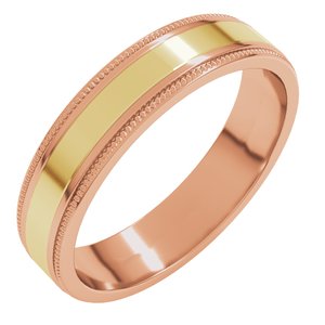 14K Yellow Or White Or Rose Gold Milgrain Inlay Flat Band