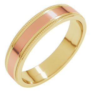 14K Yellow Or White Or Rose Gold Milgrain Inlay Flat Band