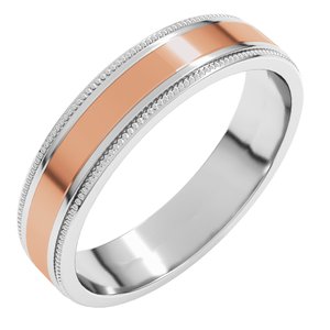 14K Yellow Or White Or Rose Gold Milgrain Inlay Flat Band