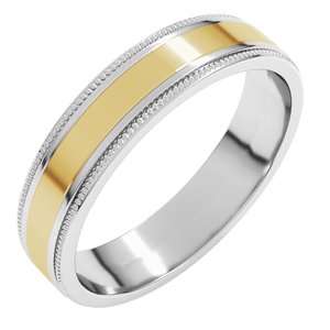 14K White/Yellow Gold 5 Mm Milgrain Flat Inlay Band Size 10