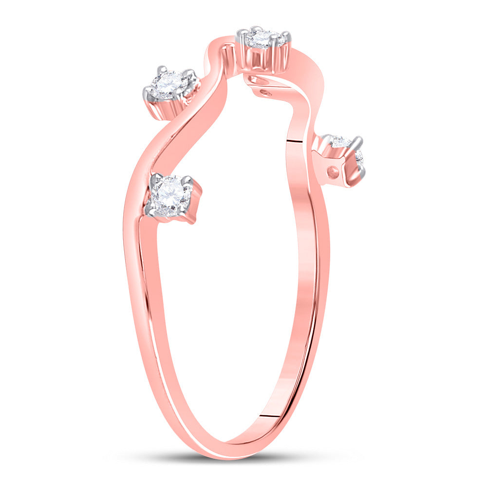 10K Rose Gold Womens Round Diamond Wave Stackable Band Ring 1/8 Cttw, Womens Size: 5-10