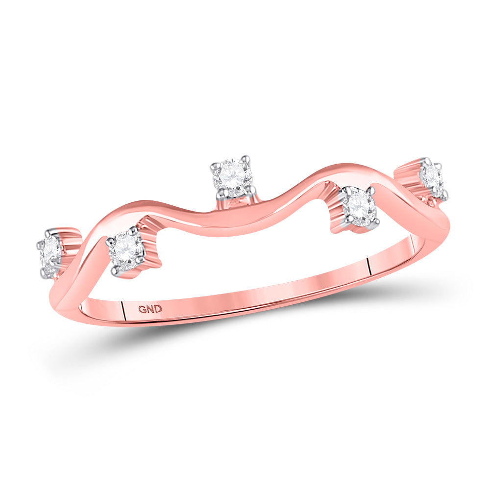 10K Rose Gold Womens Round Diamond Wave Stackable Band Ring 1/8 Cttw, Womens Size: 5-10