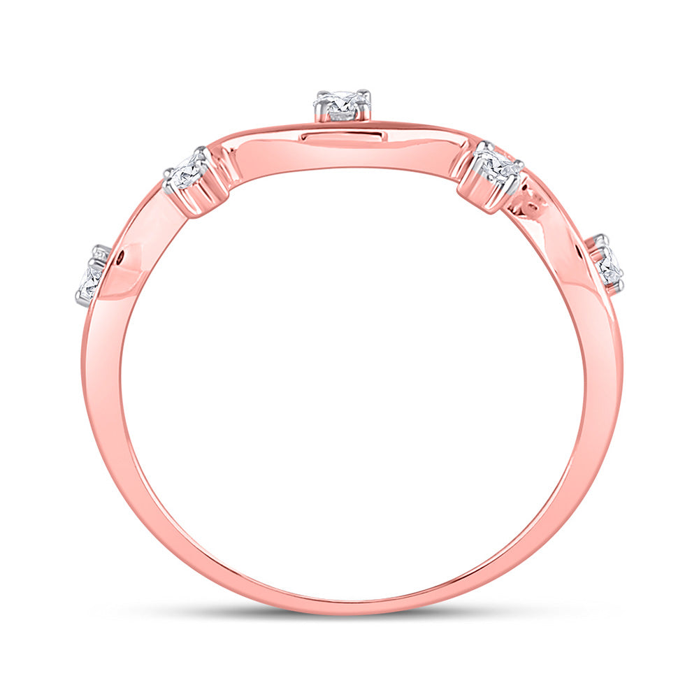 10K Rose Gold Womens Round Diamond Wave Stackable Band Ring 1/8 Cttw, Womens Size: 5-10