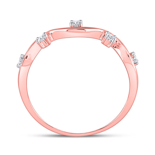 10K Rose Gold Womens Round Diamond Wave Stackable Band Ring 1/8 Cttw, Womens Size: 5-10