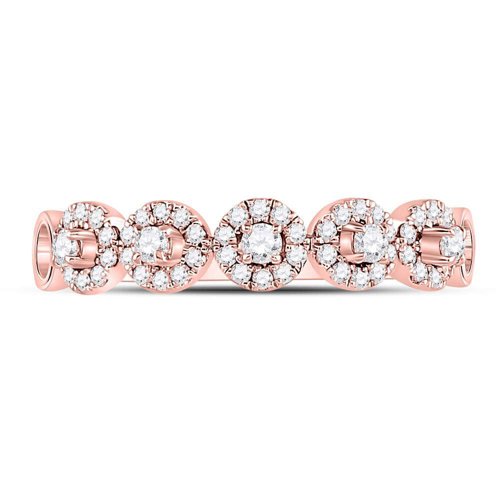 10K Rose Gold Womens Round Diamond Halo Stackable Band Ring 1/3 Cttw, Womens Size: 5-10