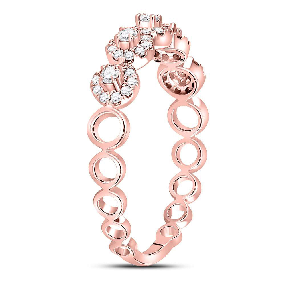 10K Rose Gold Womens Round Diamond Halo Stackable Band Ring 1/3 Cttw, Womens Size: 5-10