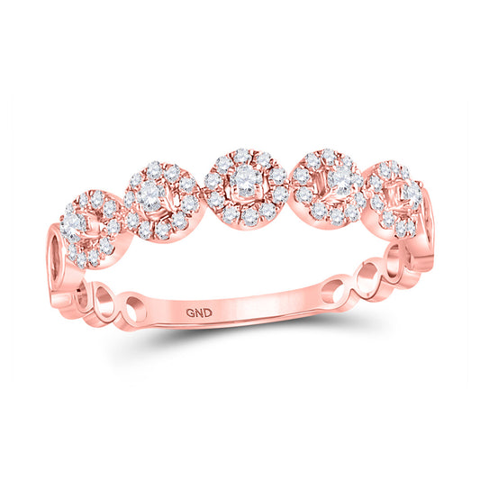 10K Rose Gold Womens Round Diamond Halo Stackable Band Ring 1/3 Cttw, Womens Size: 5-10