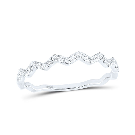 10K White Gold Womens Round Diamond Zigzag Stackable Band Ring 1/5 Cttw, Womens Size: 5-10