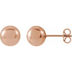14K Rose Gold 8 Mm Pair Friction Backs Polished Ball Earrings