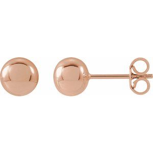 14K Rose Gold 6 Mm Pair Friction Backs Polished Ball Earrings