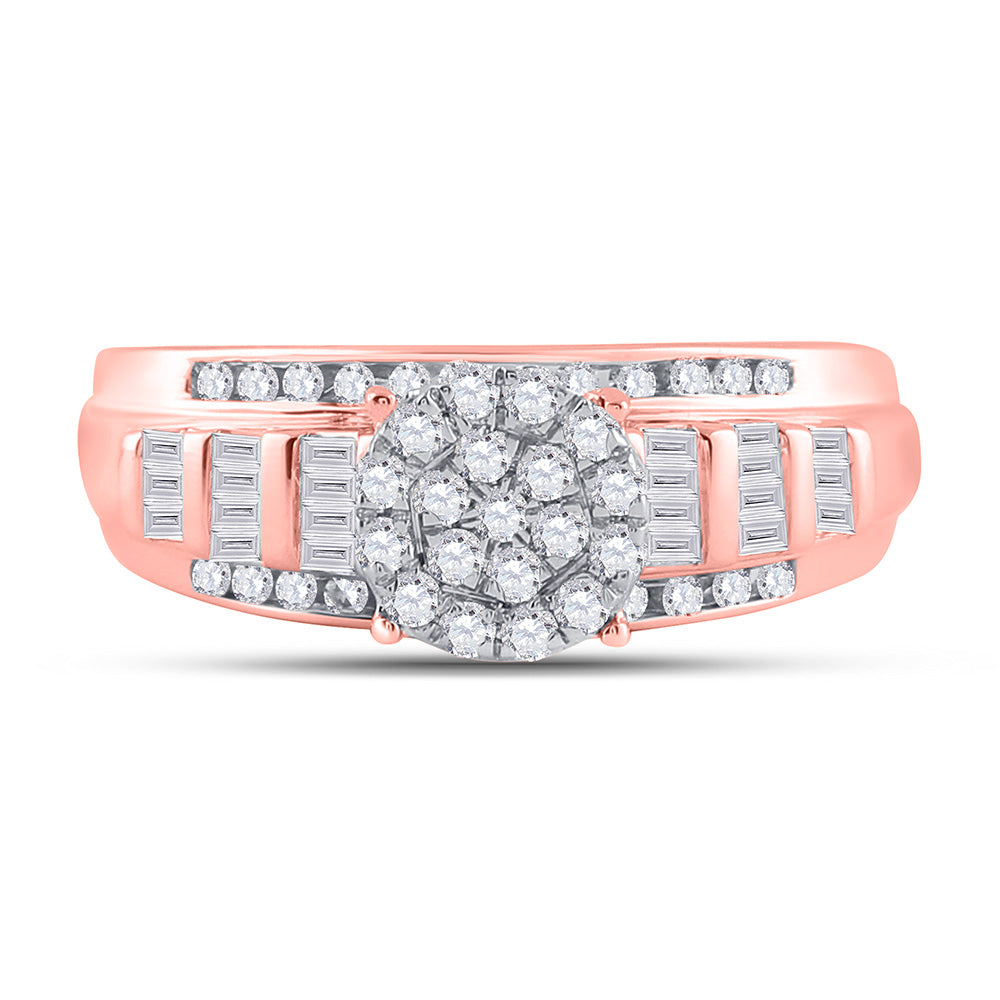 10K Rose Gold Round Diamond Cluster Bridal Wedding Engagement Ring 1/2 Cttw, Womens Size: 5-10