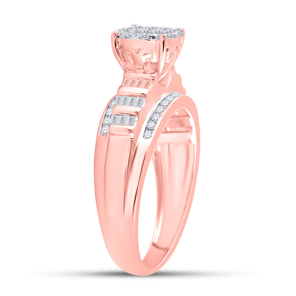 10K Rose Gold Round Diamond Cluster Bridal Wedding Engagement Ring 1/2 Cttw, Womens Size: 5-10