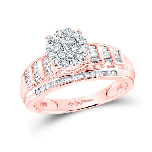 10K Rose Gold Round Diamond Cluster Bridal Wedding Engagement Ring 1/2 Cttw, Womens Size: 5-10