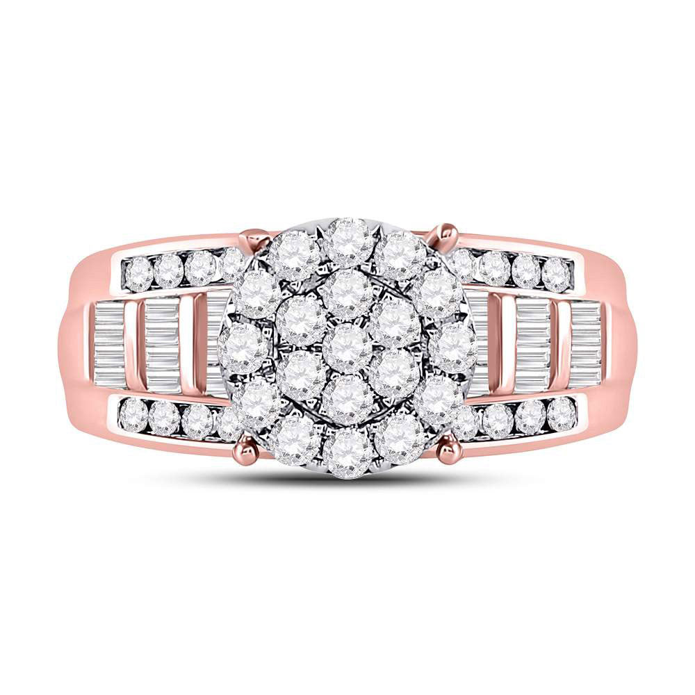 10K Rose Gold Round Diamond Cluster Bridal Wedding Engagement Ring 1 Cttw, Womens Size: 5-10