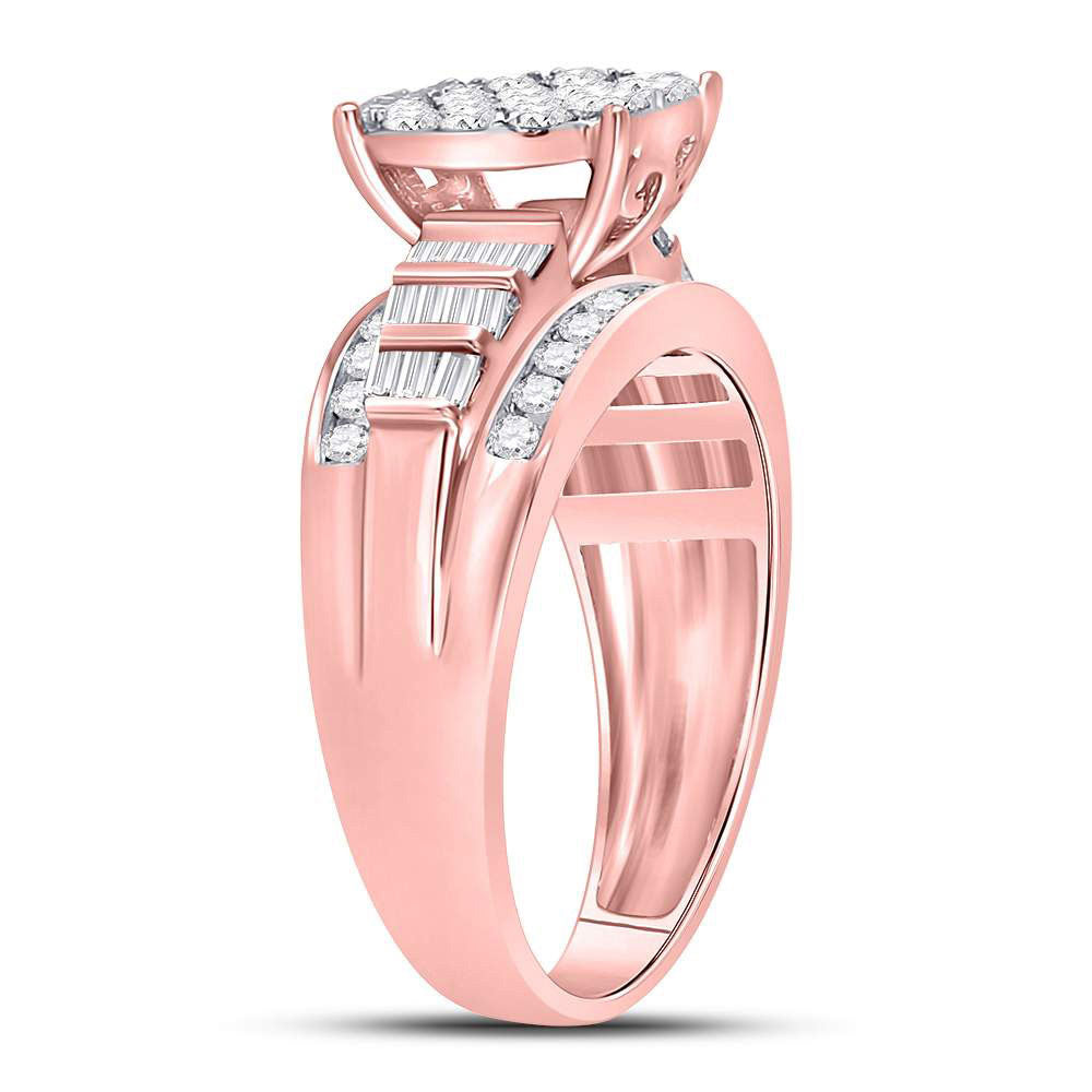 10K Rose Gold Round Diamond Cluster Bridal Wedding Engagement Ring 1 Cttw, Womens Size: 5-10