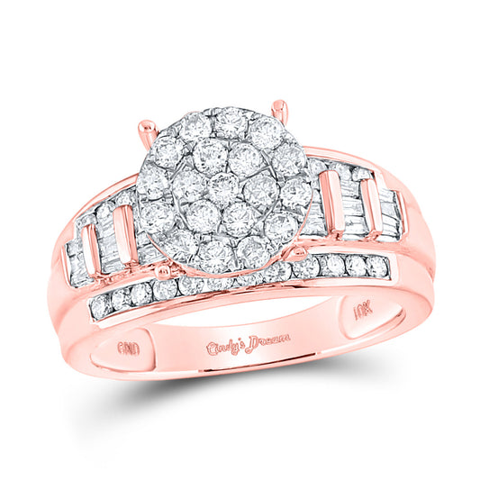 10K Rose Gold Round Diamond Cluster Bridal Wedding Engagement Ring 1 Cttw, Womens Size: 5-10