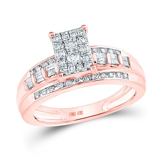 10K Rose Gold Round Diamond Cluster Bridal Wedding Engagement Ring 1/2 Cttw, Womens Size: 5-10
