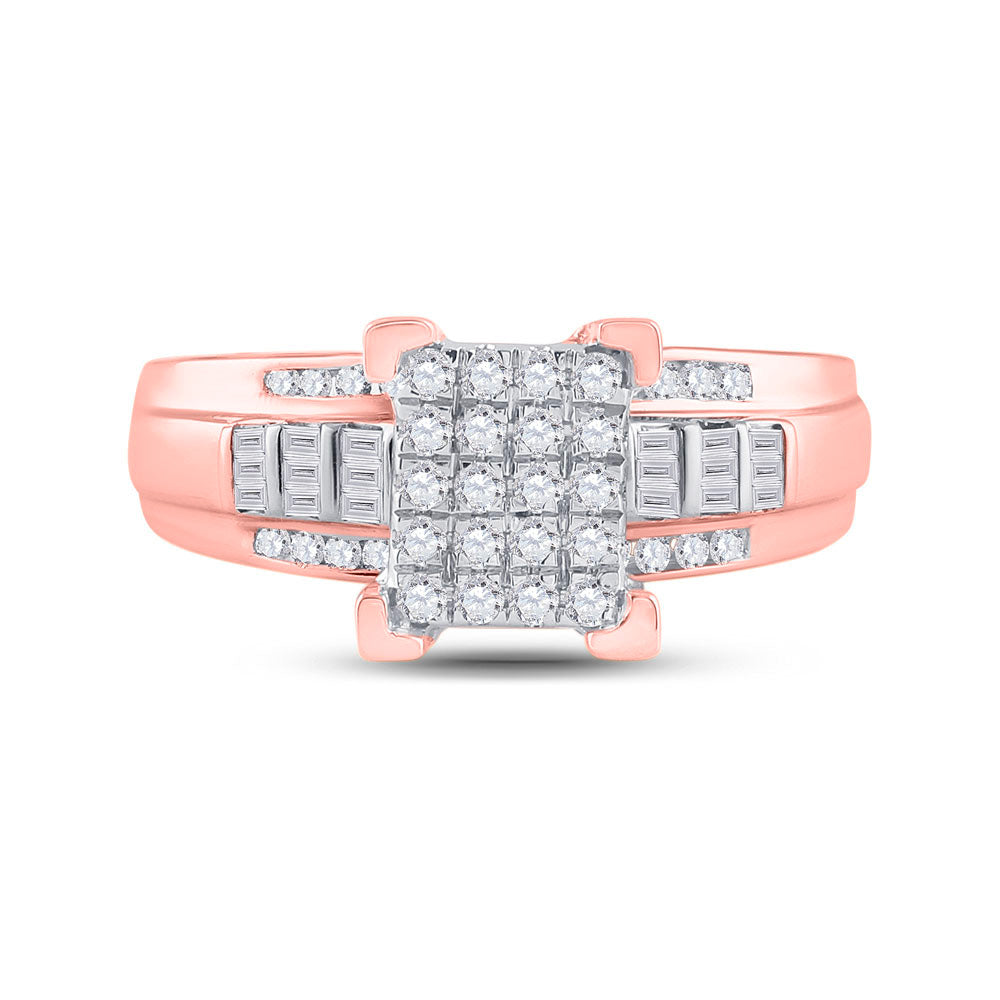 10K Rose Gold Round Diamond Cluster Bridal Wedding Engagement Ring 1/2 Cttw, Womens Size: 5-10