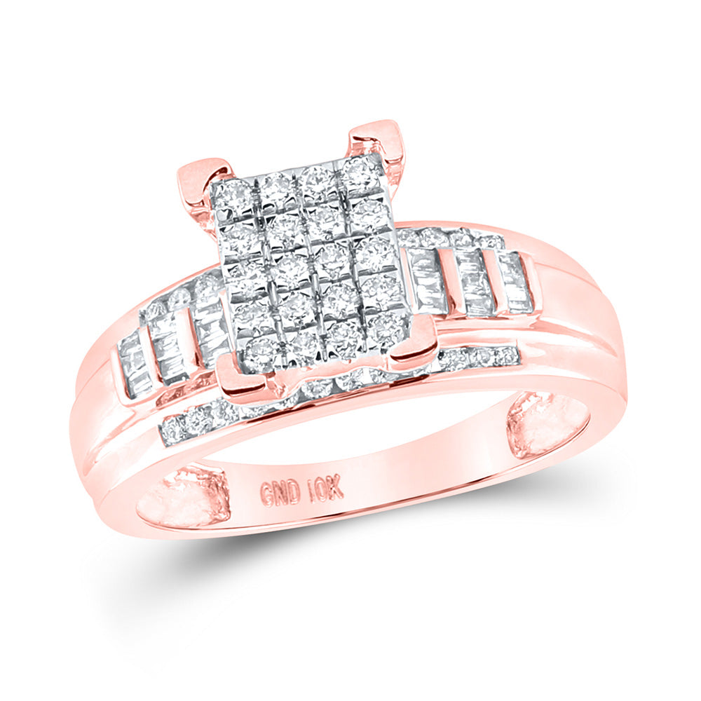 10K Rose Gold Round Diamond Cluster Bridal Wedding Engagement Ring 1/2 Cttw, Womens Size: 5-10