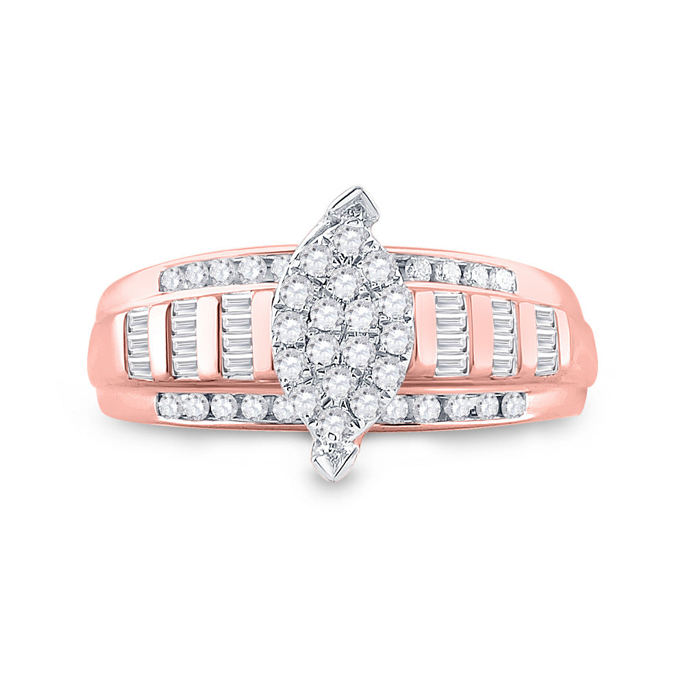 10K Rose Gold Round Diamond Cluster Bridal Wedding Engagement Ring 1/2 Cttw, Womens Size: 5-10