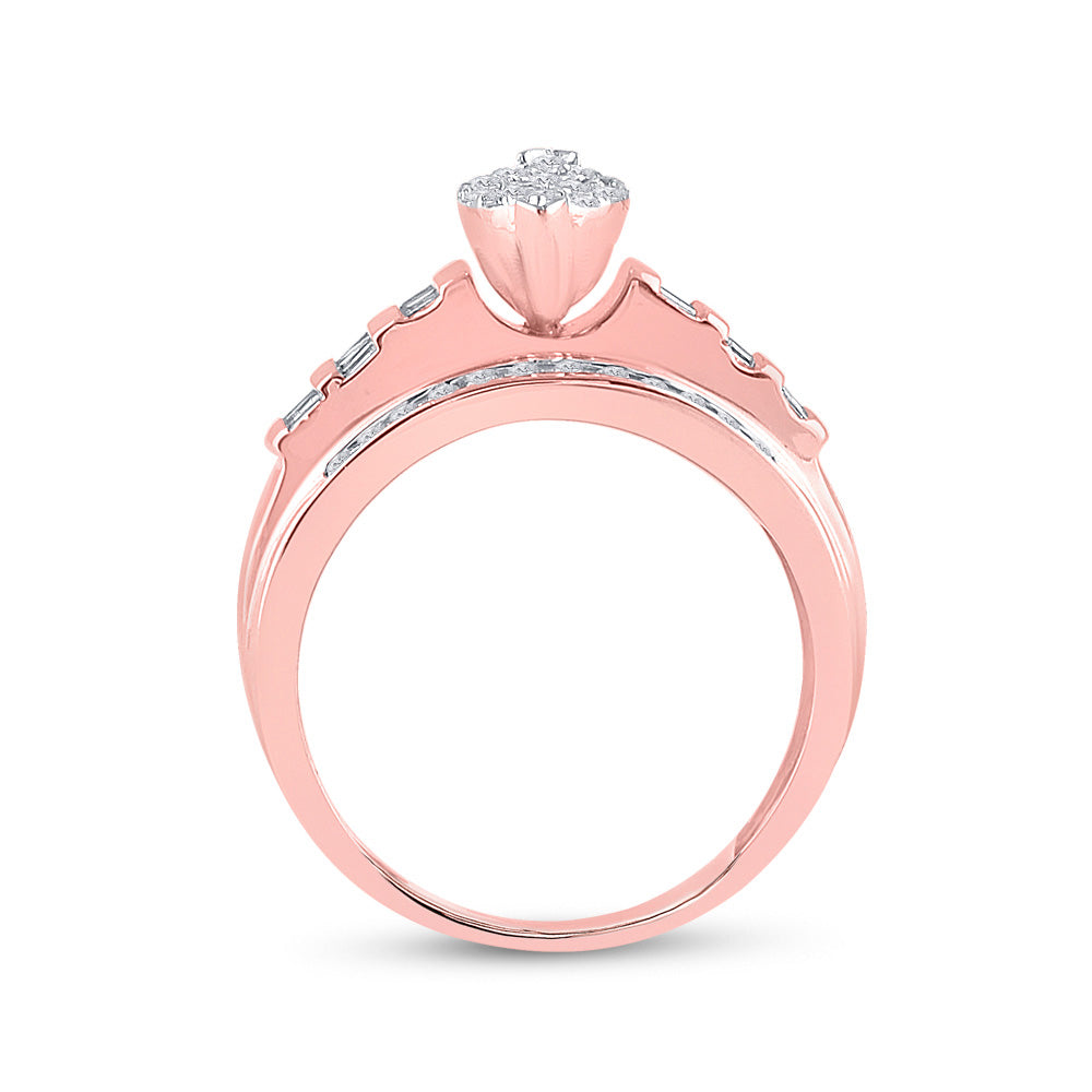 10K Rose Gold Round Diamond Cluster Bridal Wedding Engagement Ring 1/2 Cttw, Womens Size: 5-10
