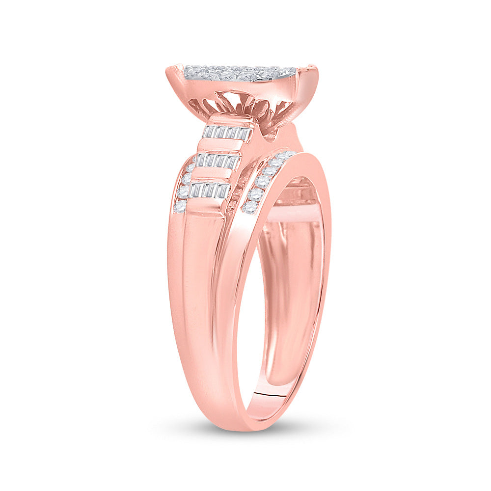 10K Rose Gold Round Diamond Cluster Bridal Wedding Engagement Ring 1/2 Cttw, Womens Size: 5-10